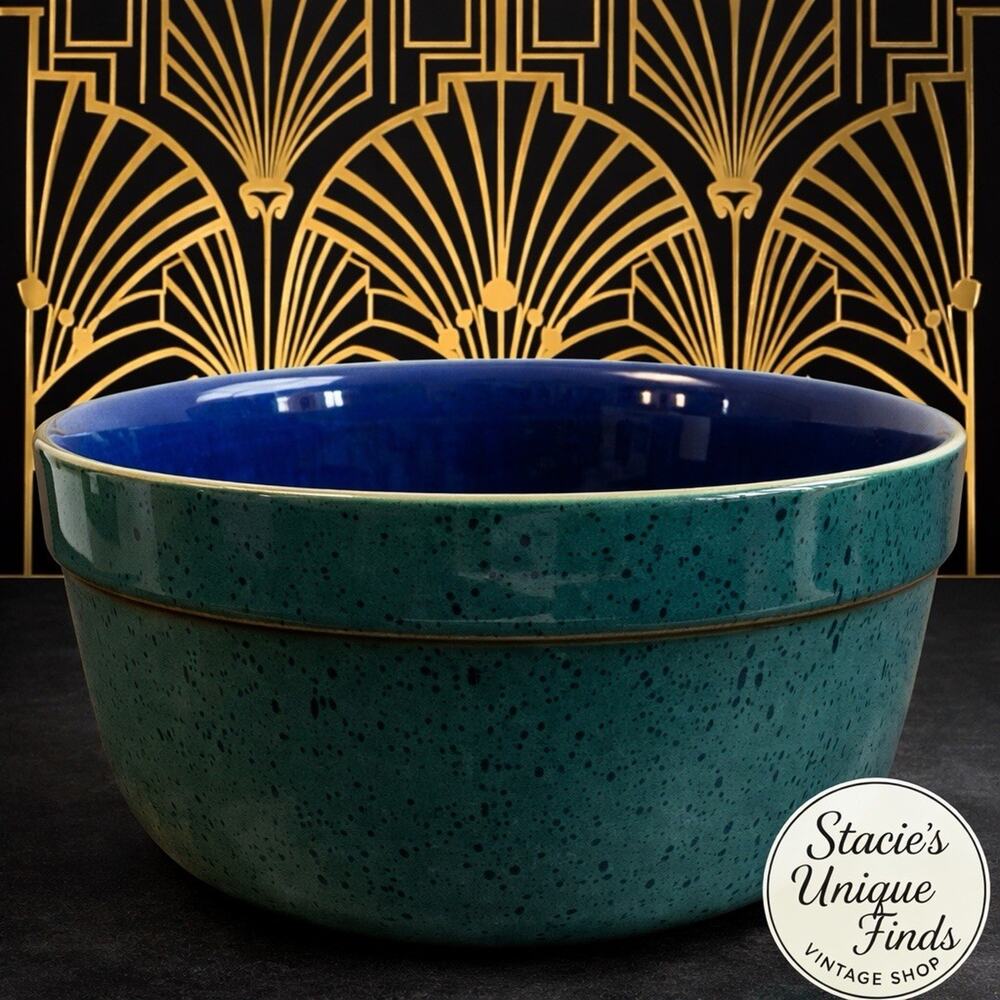 Denby England Stoneware Serving Bowl Green Blue Speckled Vintage